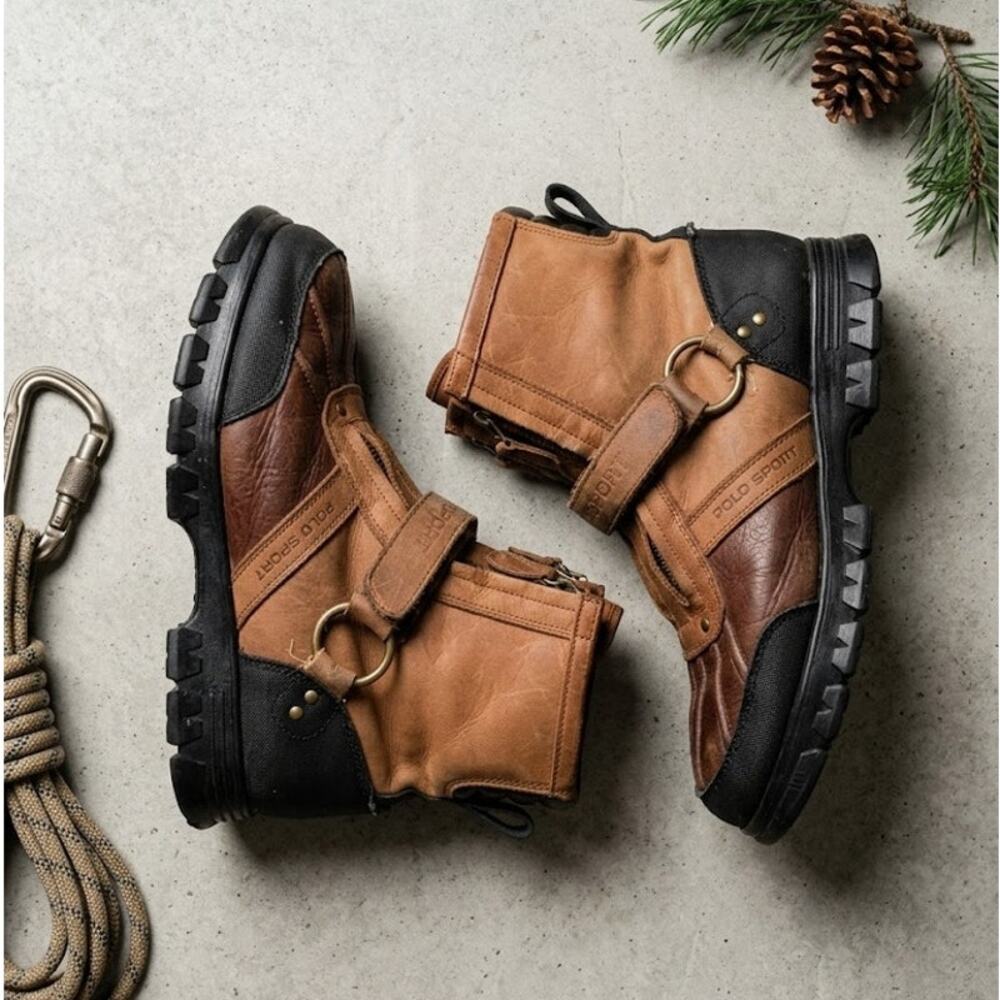 Vintage 90s Polo Sport Ralph Lauren Leather Duck Winter Boots Mens 7.5 D Brown